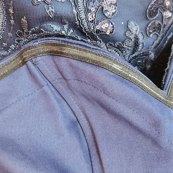 LUCCI LU, Sequins Textures Sweetheart Neckline,Elegant Navy Strapless Lace Dress - Picture 8 of 13